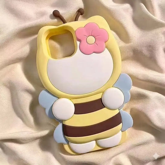 Cartoon Cute Bee and Flower KT Cat Iphone 15 Iphone 12 Compatible 13/14 Pro Max Phone Case 11 Anti-Fingerprint