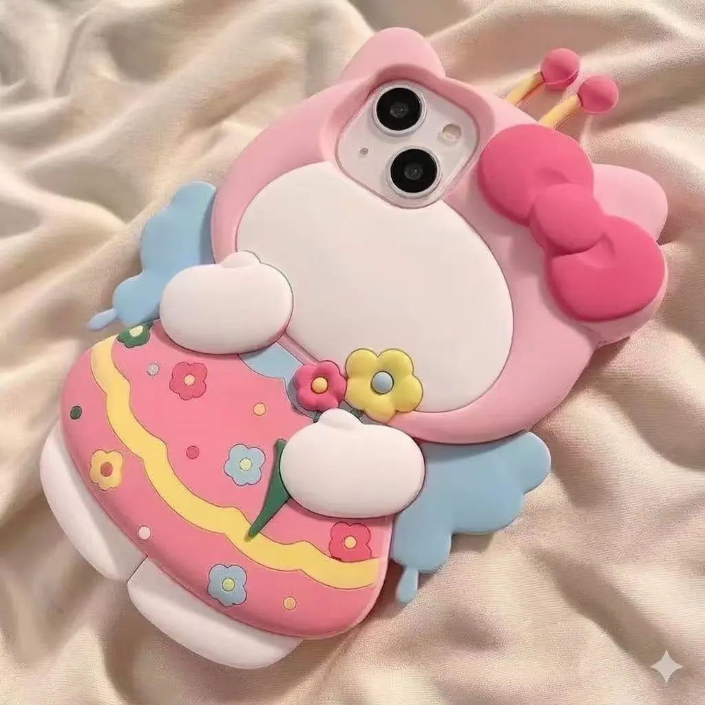 Cartoon Cute Bee and Flower KT Cat Iphone 15 Iphone 12 Compatible 13/14 Pro Max Phone Case 11 Anti-Fingerprint