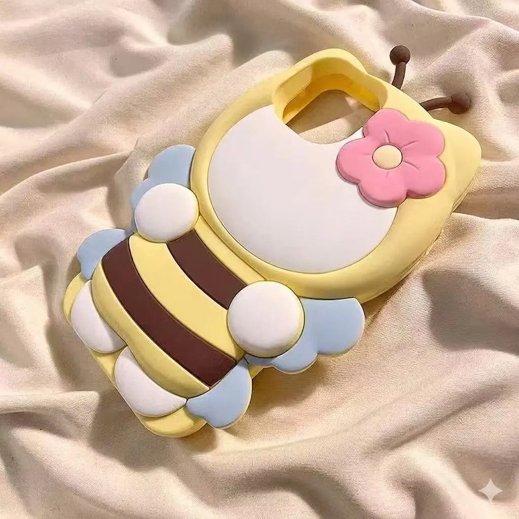 Cartoon Cute Bee and Flower KT Cat Iphone 15 Iphone 12 Compatible 13/14 Pro Max Phone Case 11 Anti-Fingerprint