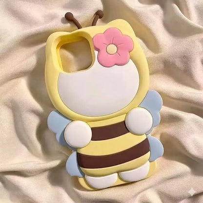 Cartoon Cute Bee and Flower KT Cat Iphone 15 Iphone 12 Compatible 13/14 Pro Max Phone Case 11 Anti-Fingerprint