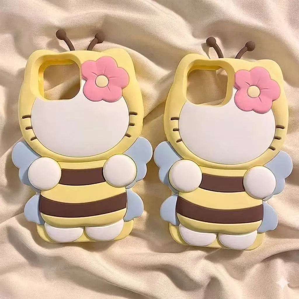 Cartoon Cute Bee and Flower KT Cat Iphone 15 Iphone 12 Compatible 13/14 Pro Max Phone Case 11 Anti-Fingerprint