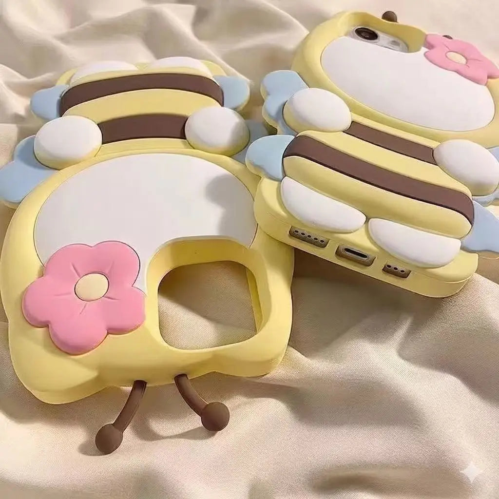 Cartoon Cute Bee and Flower KT Cat Iphone 15 Iphone 12 Compatible 13/14 Pro Max Phone Case 11 Anti-Fingerprint